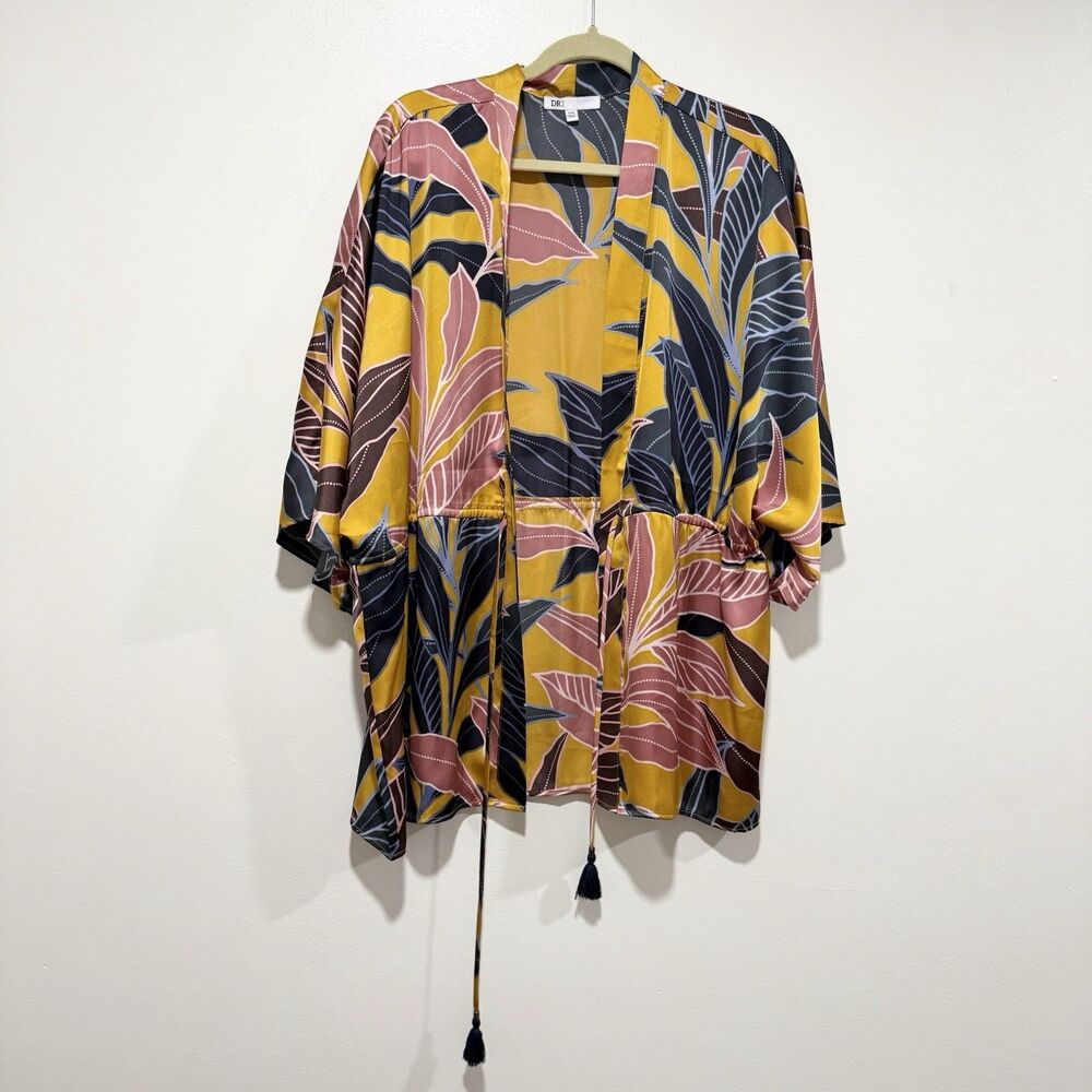 DR2 Daniel Rainn Tropical Floral Leaves Kimono Swim Cover Up Women Size Small